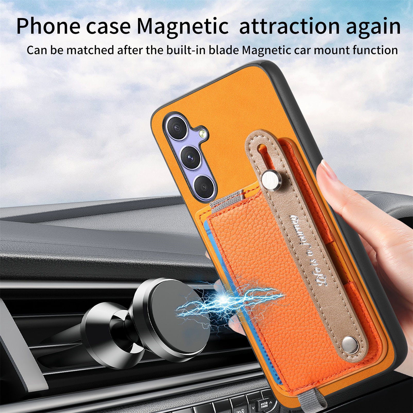 For Samsung Galaxy A15 5G / Galaxy A15 4G Magnetic Leather Back Case with Detachable Card Holder and Wristband