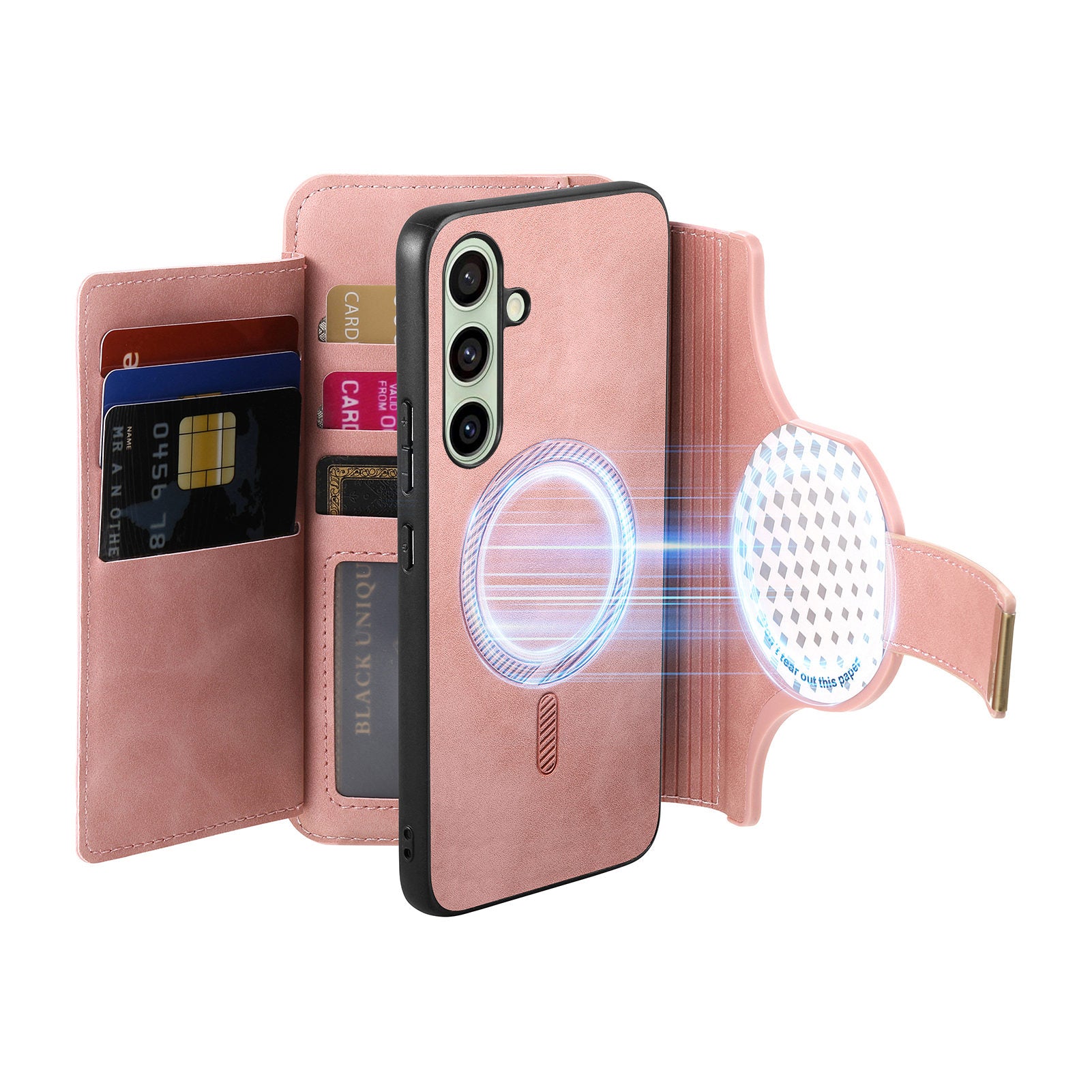 For Samsung Galaxy A55 5G Magnetic Leather Case with Detachable RFID Blocking Zipper Wallet Cover