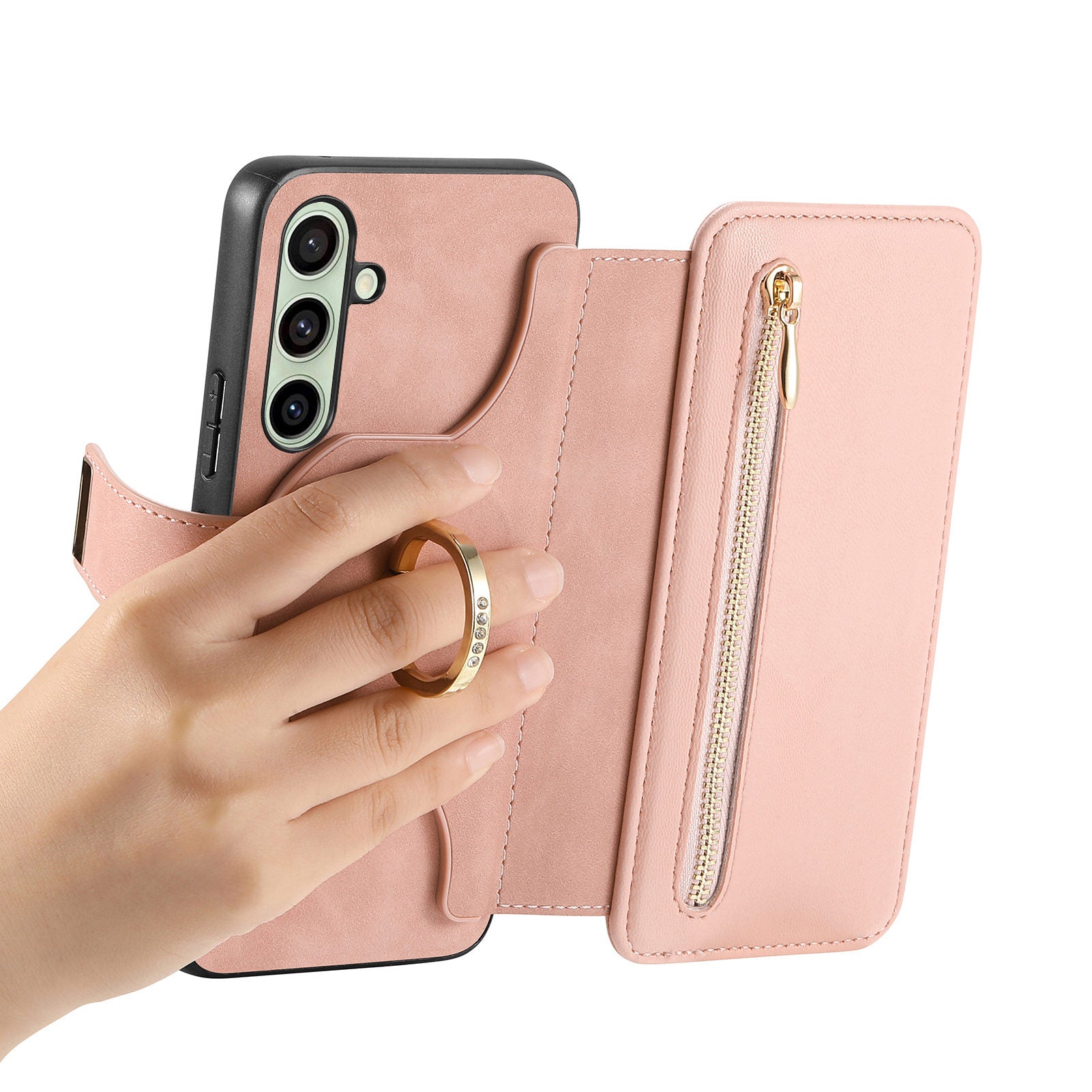 For Samsung Galaxy A55 5G Magnetic Leather Case with Detachable RFID Blocking Zipper Wallet Cover