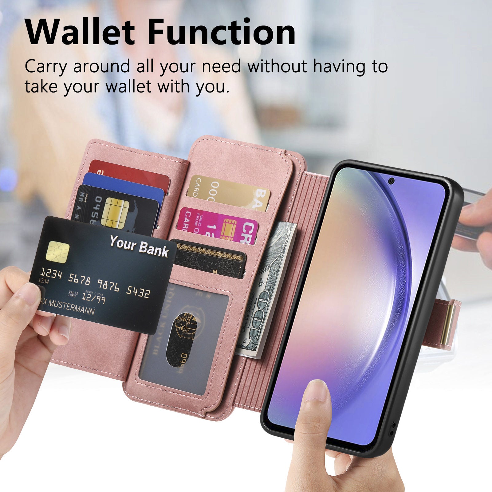 For Samsung Galaxy A55 5G Magnetic Leather Case with Detachable RFID Blocking Zipper Wallet Cover