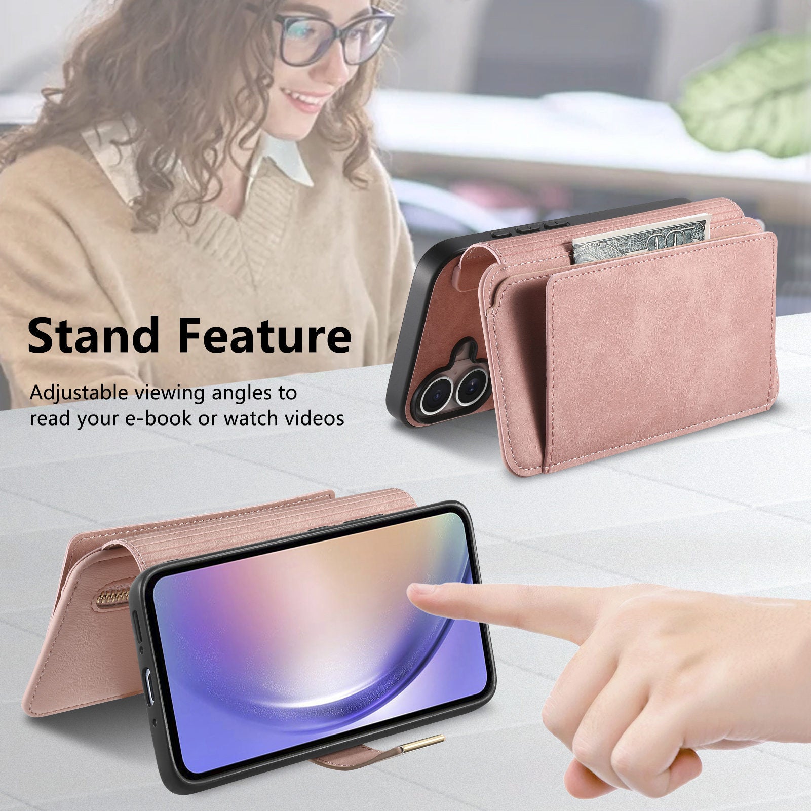 For Samsung Galaxy A55 5G Magnetic Leather Case with Detachable RFID Blocking Zipper Wallet Cover