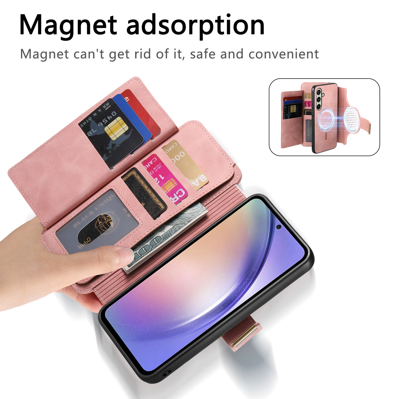 For Samsung Galaxy A55 5G Magnetic Leather Case with Detachable RFID Blocking Zipper Wallet Cover