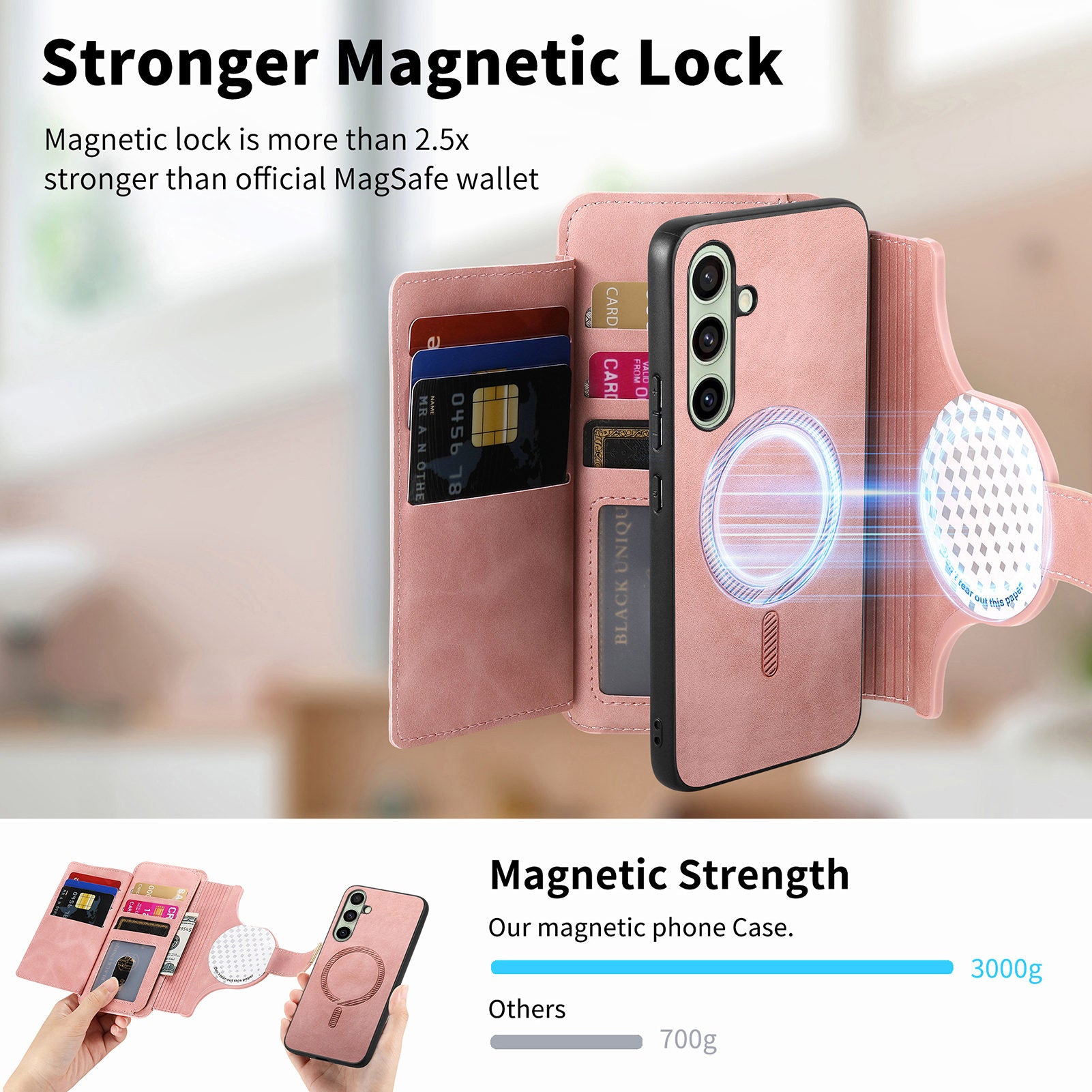 For Samsung Galaxy A55 5G Magnetic Leather Case with Detachable RFID Blocking Zipper Wallet Cover