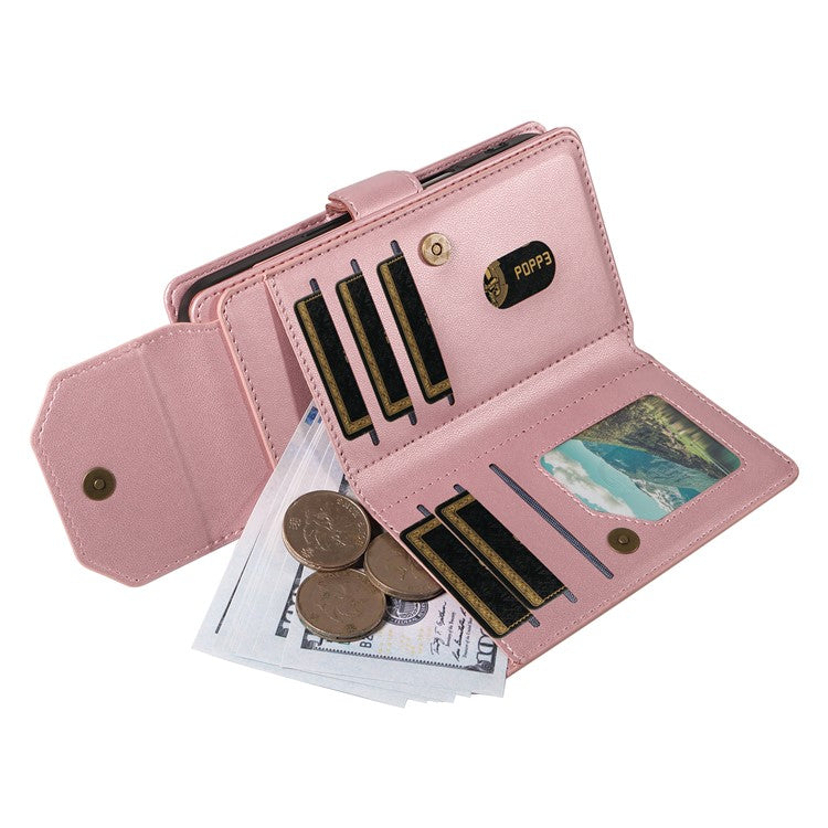 For Samsung Galaxy S23+ Case with Multi-Card Holder and Strap PU Leather Phone Cover Stand