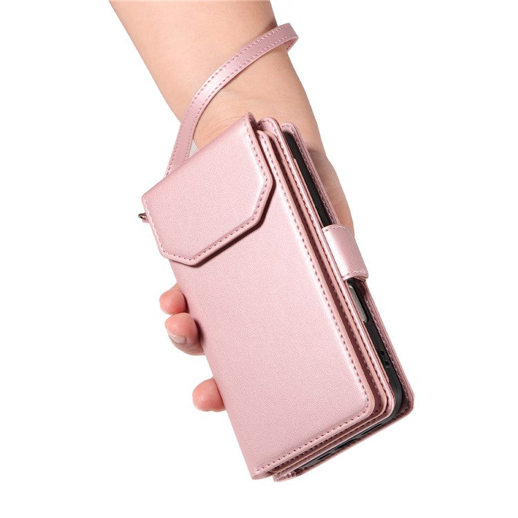 For Samsung Galaxy S23+ Case with Multi-Card Holder and Strap PU Leather Phone Cover Stand