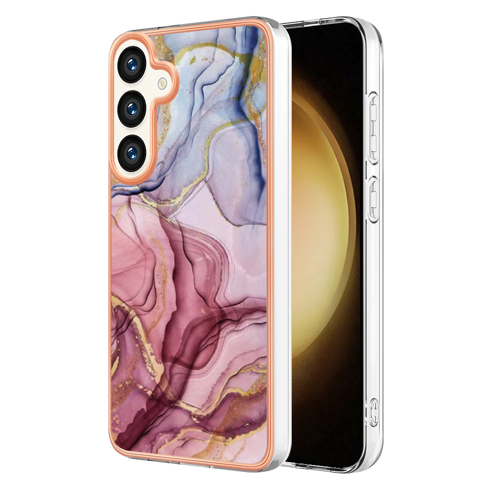 För Samsung Galaxy S24 / Galaxy S25 TPU-fodral Marmormönster 2,0 mm galvaniserad telefonbaksida