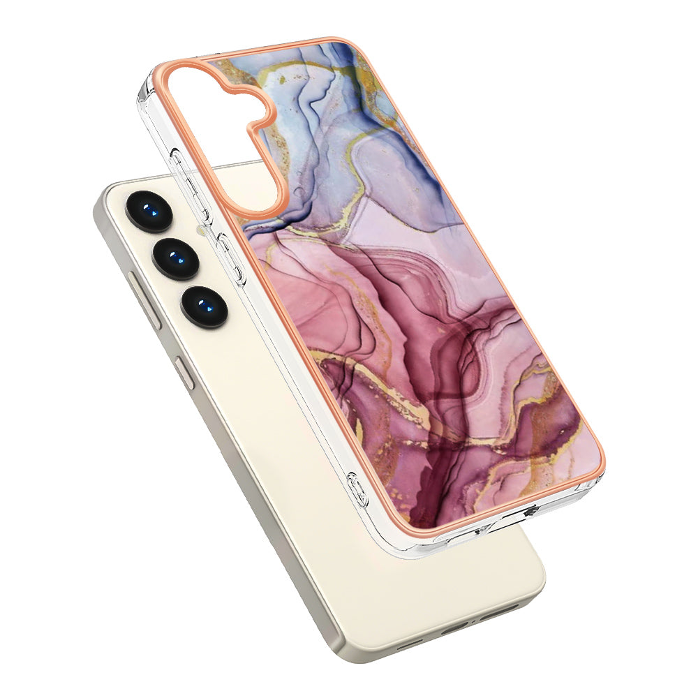 För Samsung Galaxy S24 / Galaxy S25 TPU-fodral Marmormönster 2,0 mm galvaniserad telefonbaksida