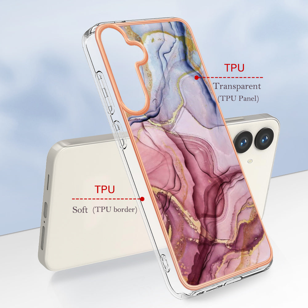 För Samsung Galaxy S24 / Galaxy S25 TPU-fodral Marmormönster 2,0 mm galvaniserad telefonbaksida