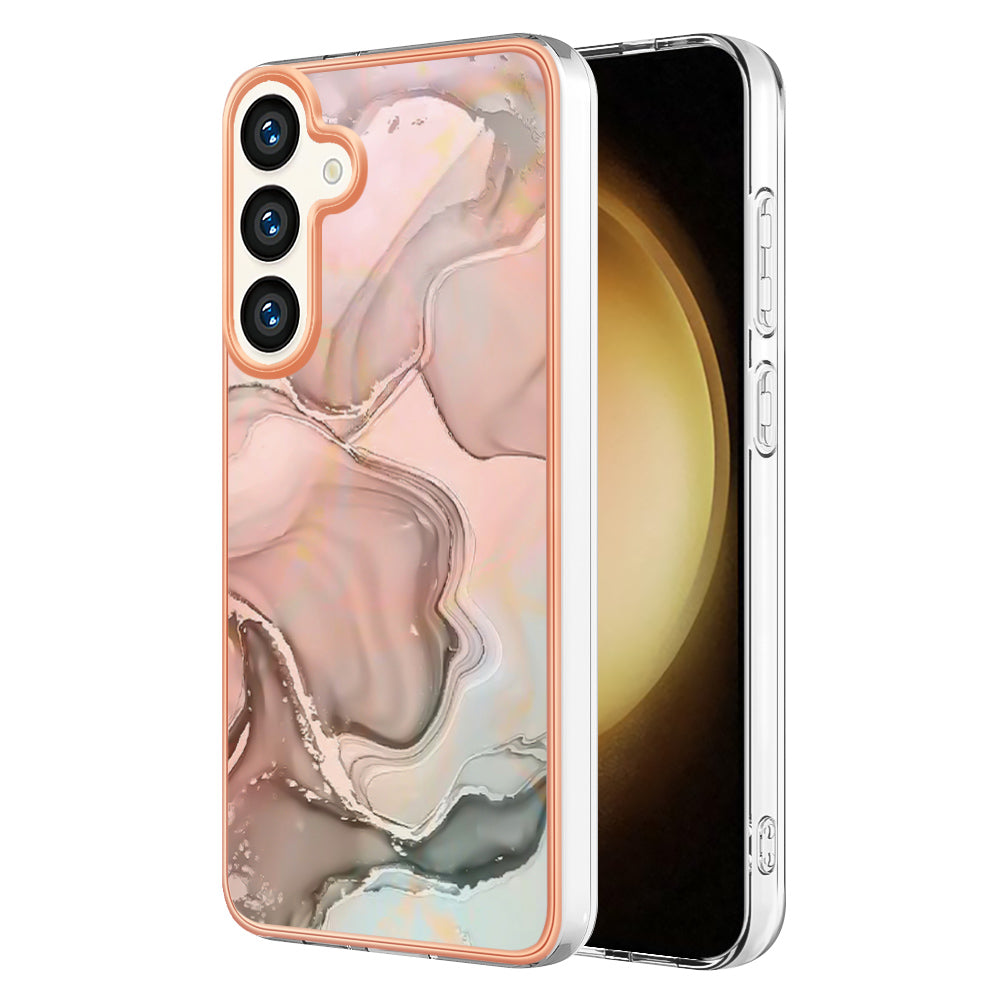 För Samsung Galaxy S24 / Galaxy S25 TPU-fodral Marmormönster 2,0 mm galvaniserad telefonbaksida