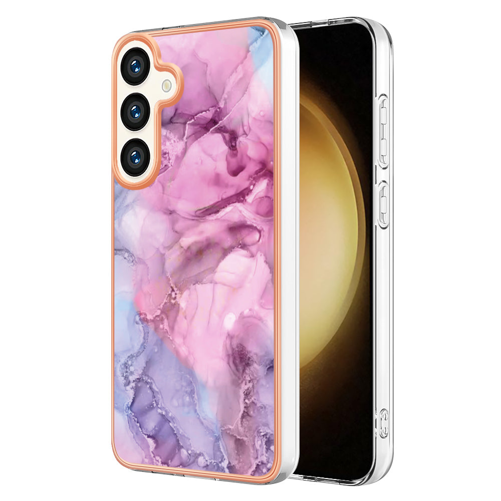 För Samsung Galaxy S24 / Galaxy S25 TPU-fodral Marmormönster 2,0 mm galvaniserad telefonbaksida