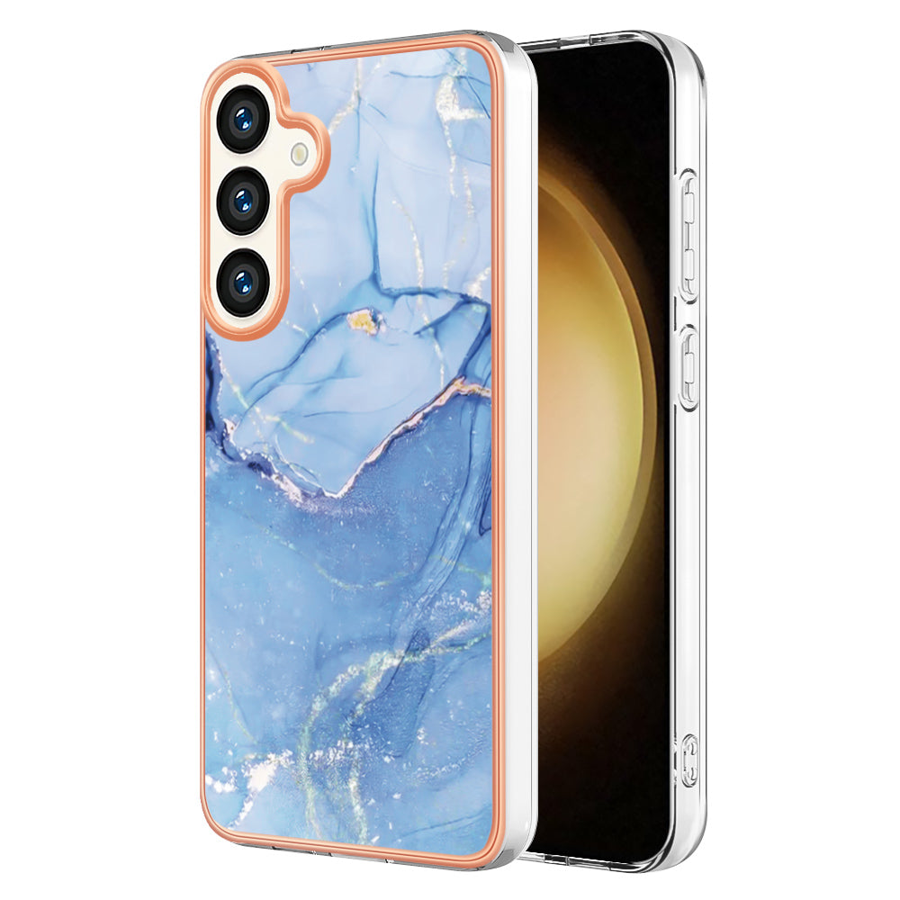 För Samsung Galaxy S24 / Galaxy S25 TPU-fodral Marmormönster 2,0 mm galvaniserad telefonbaksida