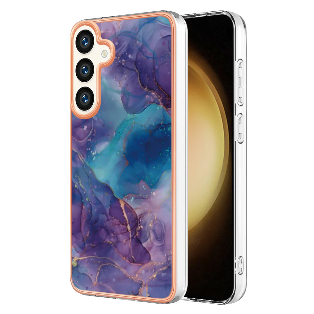 För Samsung Galaxy S24 / Galaxy S25 TPU-fodral Marmormönster 2,0 mm galvaniserad telefonbaksida