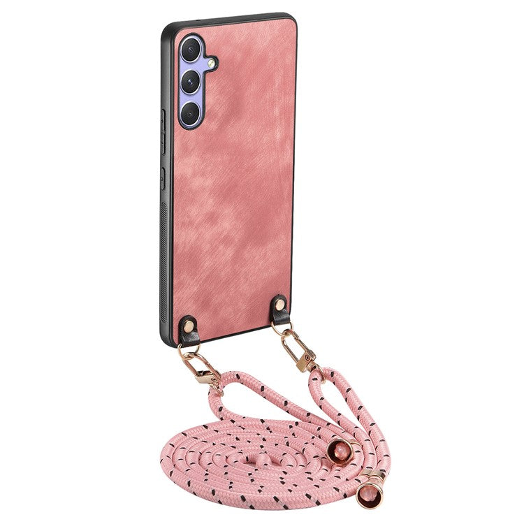 För Samsung Galaxy A36 5G Fodral Retro Texture Läderbelagd PC + TPU telefonskal med hängrep