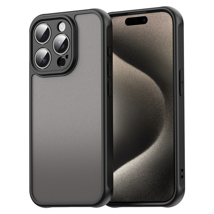För iPhone 15 Pro Fodral Fallsäkra krockkuddar Frostade genomskinliga PC + TPU-telefon bakstycke