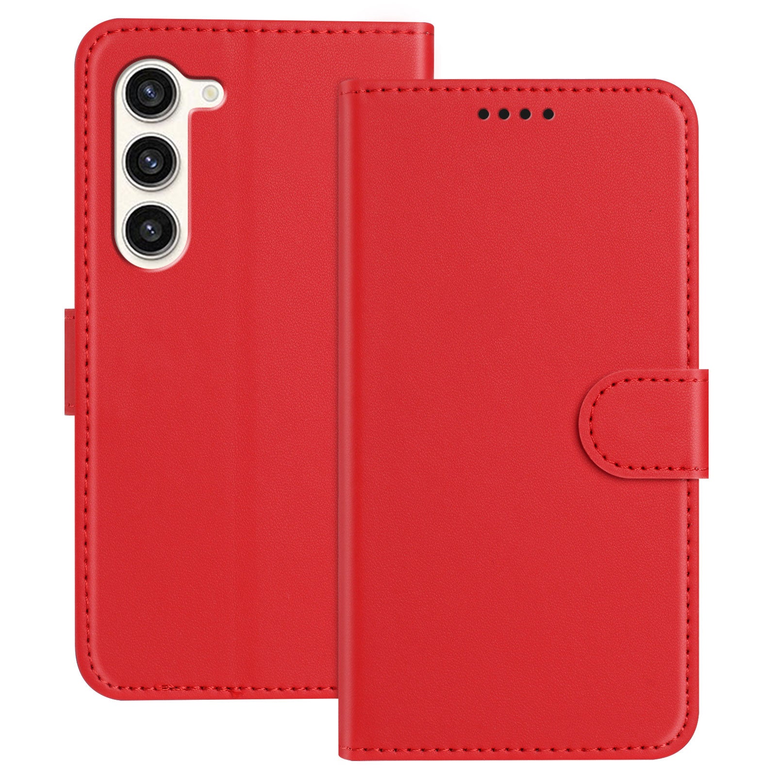 For Samsung Galaxy S23 Leather Case Wallet Stand Solid Color Anti Drop Phone Cover