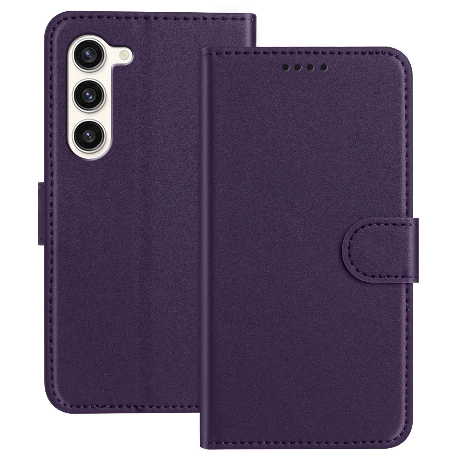 For Samsung Galaxy S23 Leather Case Wallet Stand Solid Color Anti Drop Phone Cover