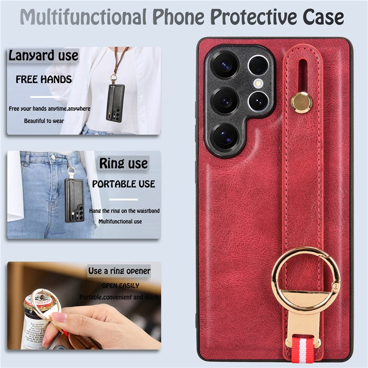 För Samsung Galaxy S25 Ultra Fodral Armband Kickstand Läder + PC + TPU telefonskal med flasköppnare