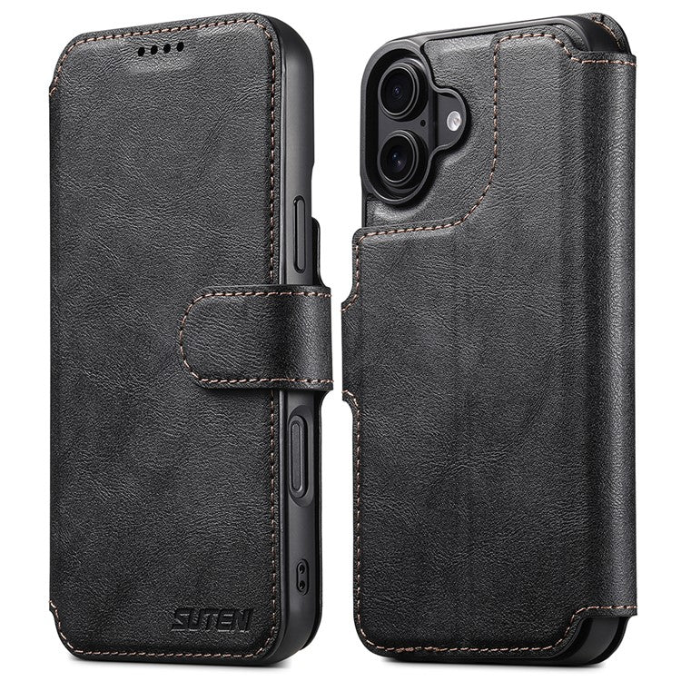 SUTENI Q-05 för iPhone 16 Plus plånboksfodral 2 i 1 avtagbart läder Flip-telefonfodral