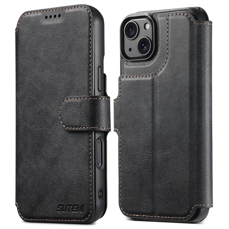SUTENI Q-05 För iPhone 15 Plus / 14 Plånboksfodral 2 i 1 Avtagbart läder Flip-telefonfodral med stativ