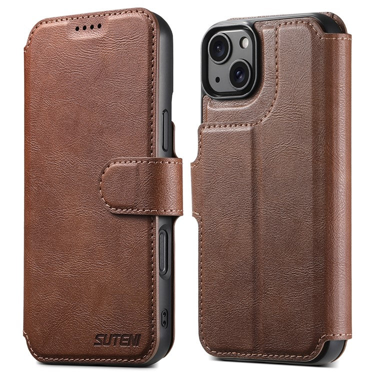 SUTENI Q-05 För iPhone 15 Plus / 14 Plånboksfodral 2 i 1 Avtagbart läder Flip-telefonfodral med stativ