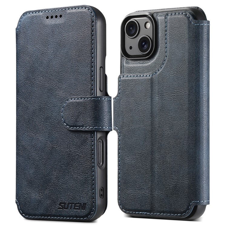 SUTENI Q-05 För iPhone 15 Plus / 14 Plånboksfodral 2 i 1 Avtagbart läder Flip-telefonfodral med stativ