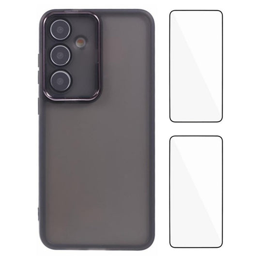 WANLONFENG DKSM2-serien för Samsung Galaxy S24+ Fodral TPU genomskinligt telefonskal med 2 st skärmfilm / galvaniserad linsram