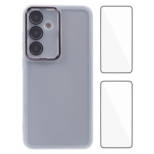 WANLONFENG DKSM2-serien för Samsung Galaxy S24+ Fodral TPU genomskinligt telefonskal med 2 st skärmfilm / galvaniserad linsram