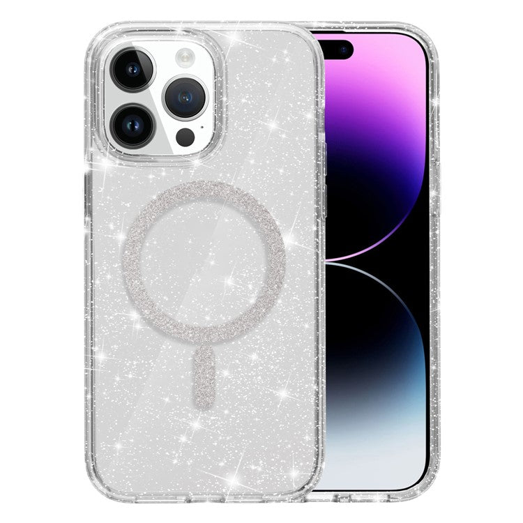 For iPhone 14 Pro Phone Case Compatible with MagSafe Glitter PC + TPU Hybrid Shockproof Cover