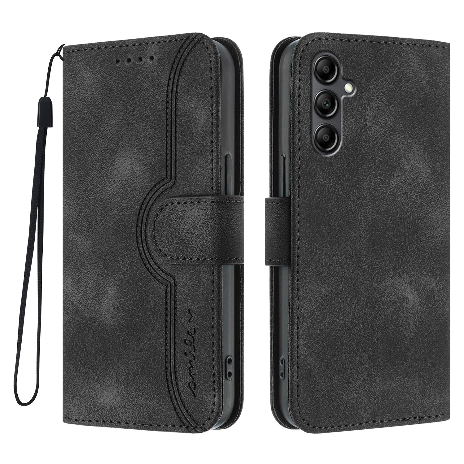 For Samsung Galaxy A15 5G / Galaxy A15 4G Leather Case Wallet Stand Smile Imprinted Phone Cover with Strap