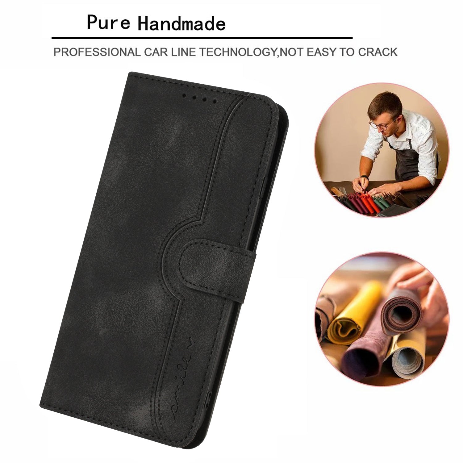 For Samsung Galaxy A15 5G / Galaxy A15 4G Leather Case Wallet Stand Smile Imprinted Phone Cover with Strap
