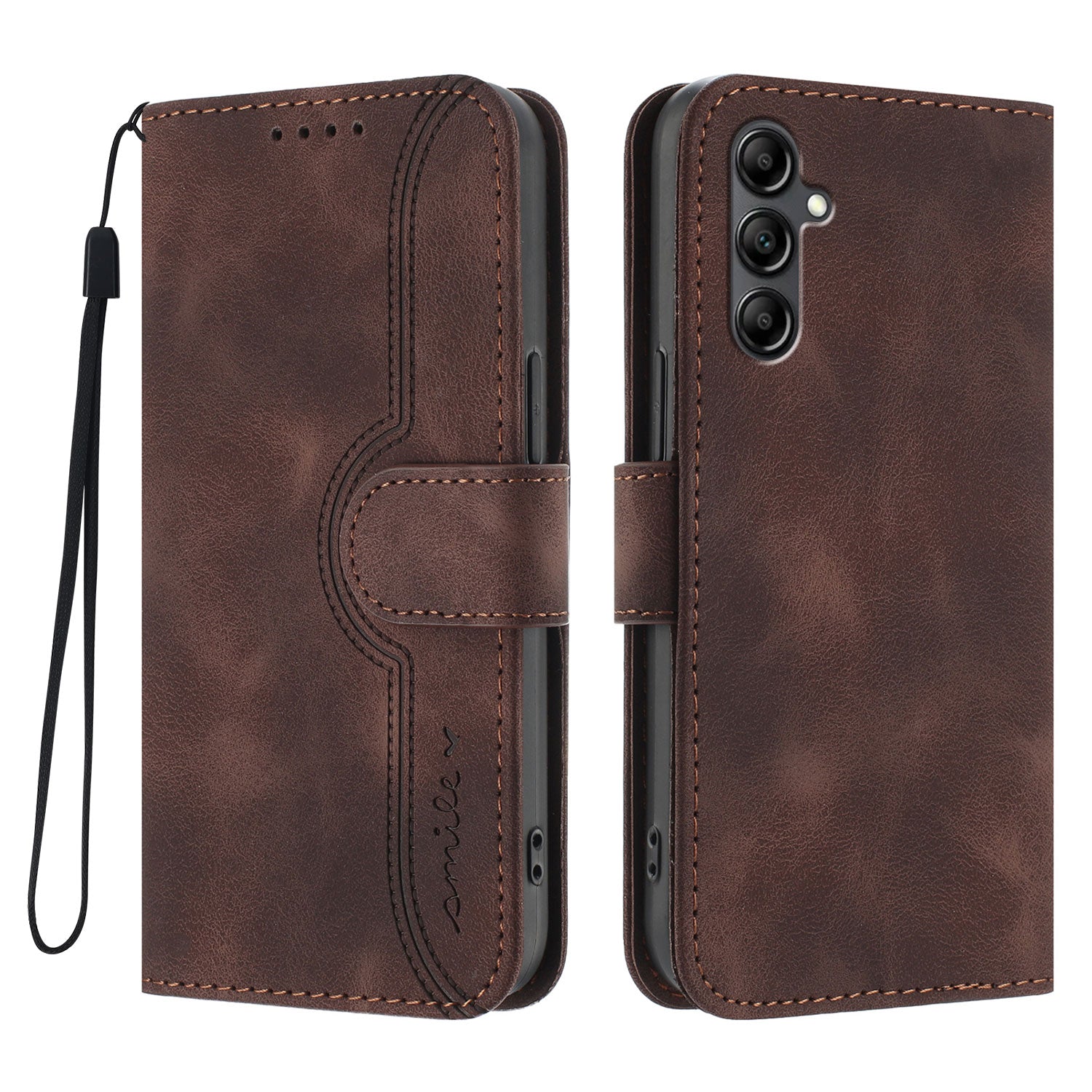 For Samsung Galaxy A16 4G / Galaxy A16 5G Leather Case Wallet Stand Smile Imprinted Phone Cover with Stra