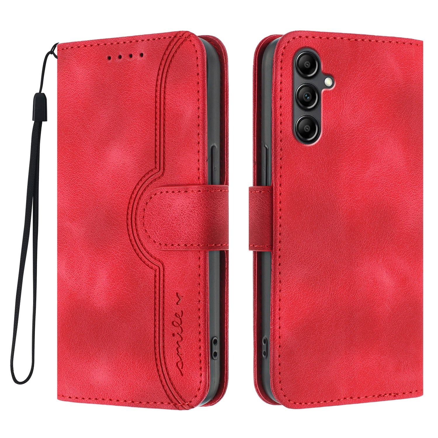 For Samsung Galaxy A16 4G / Galaxy A16 5G Leather Case Wallet Stand Smile Imprinted Phone Cover with Stra