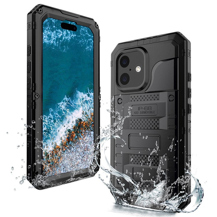IP68 vattentätt telefonfodral för iPhone 16 Plus Metall + silikonskal med skärmskydd