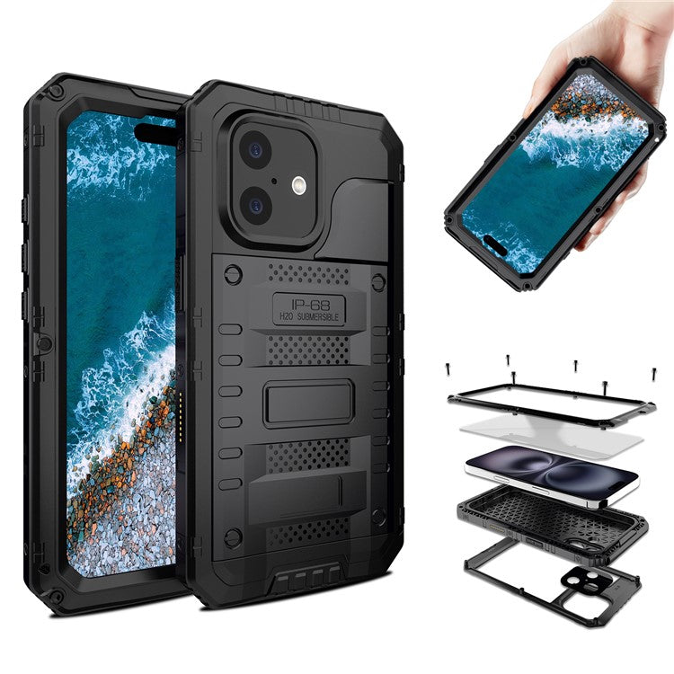 IP68 vattentätt telefonfodral för iPhone 16 Plus Metall + silikonskal med skärmskydd