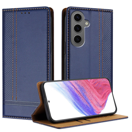 För Samsung Galaxy S24+ Fodral L-format rutmönster i läderställ Telefonfodral med kortplats