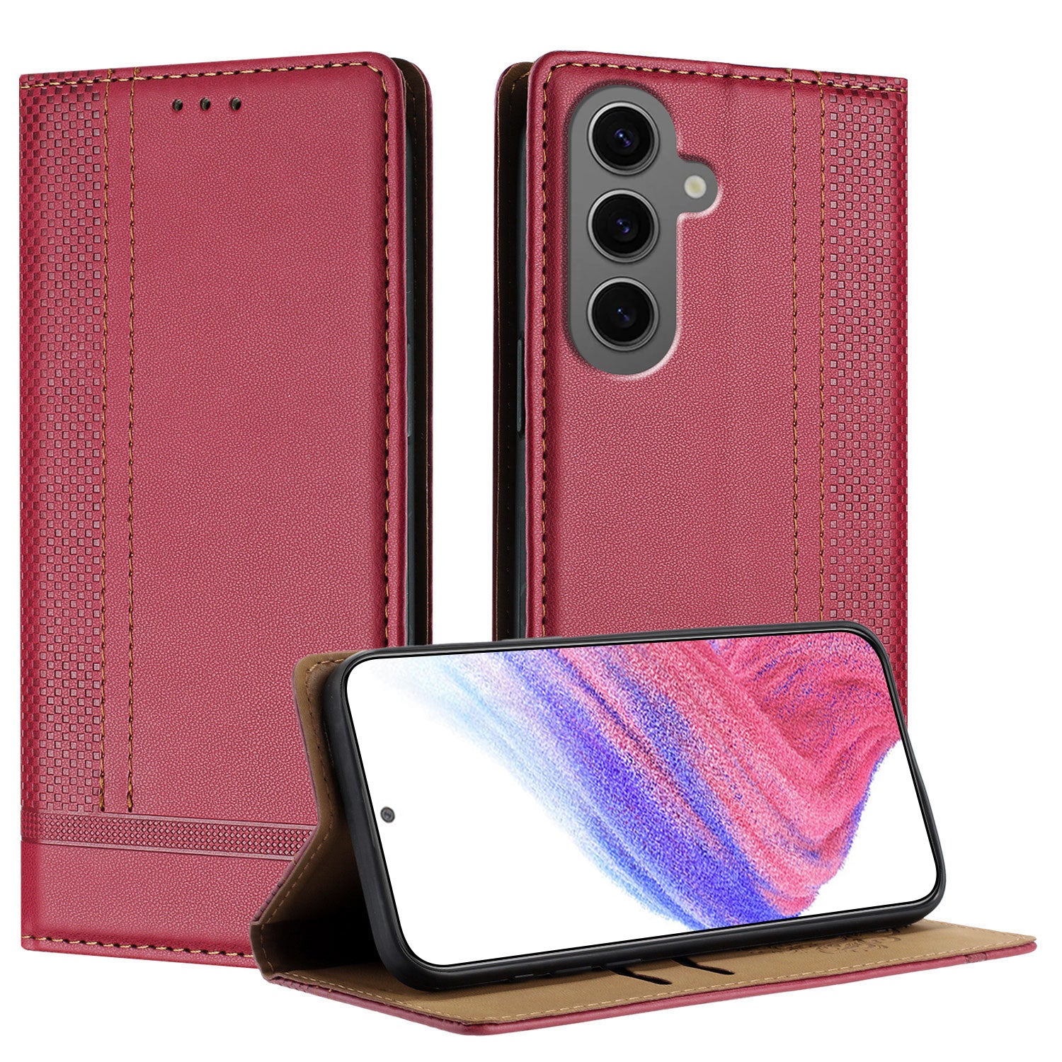 För Samsung Galaxy S24+ Fodral L-format rutmönster i läderställ Telefonfodral med kortplats