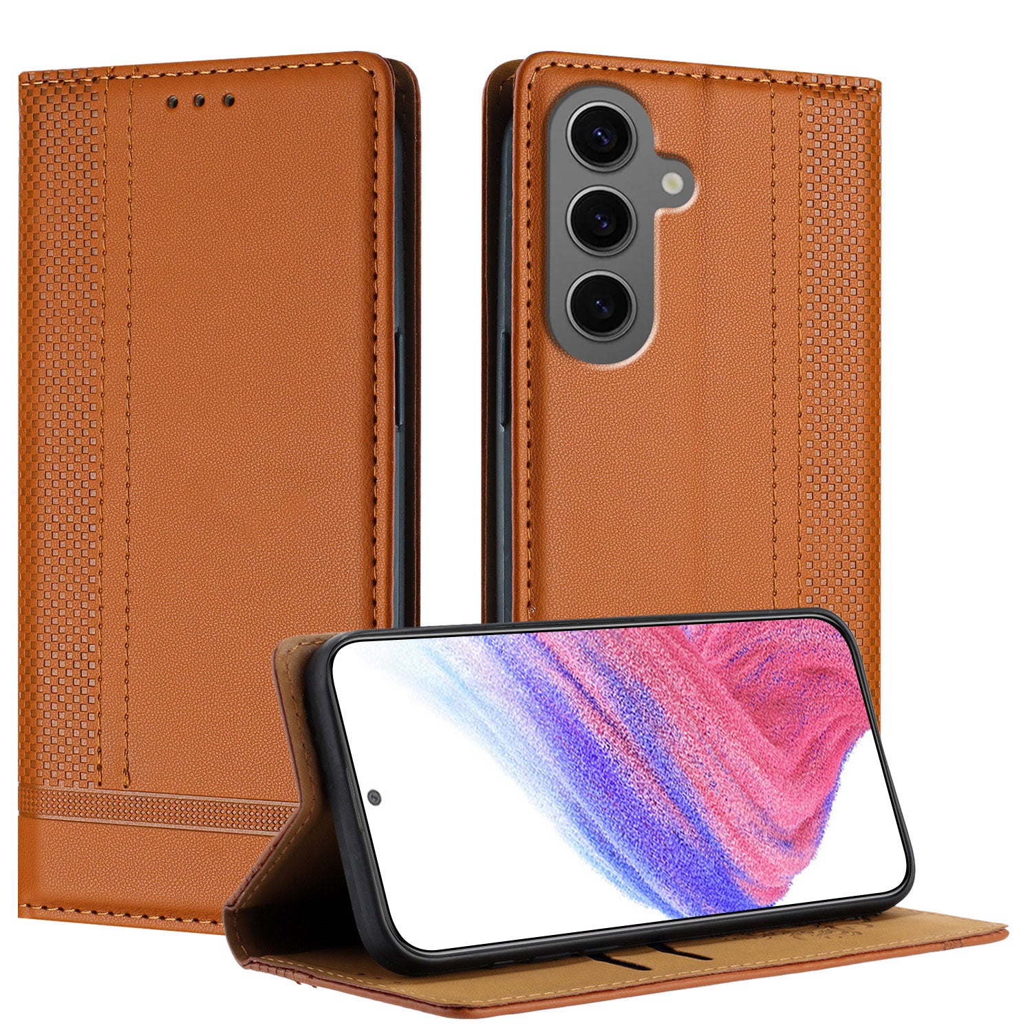 För Samsung Galaxy S24+ Fodral L-format rutmönster i läderställ Telefonfodral med kortplats