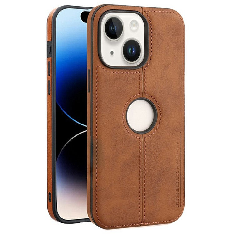 För iPhone 14-fodral Central Axis med logotyp PU-läder + PC-telefon bakstycke