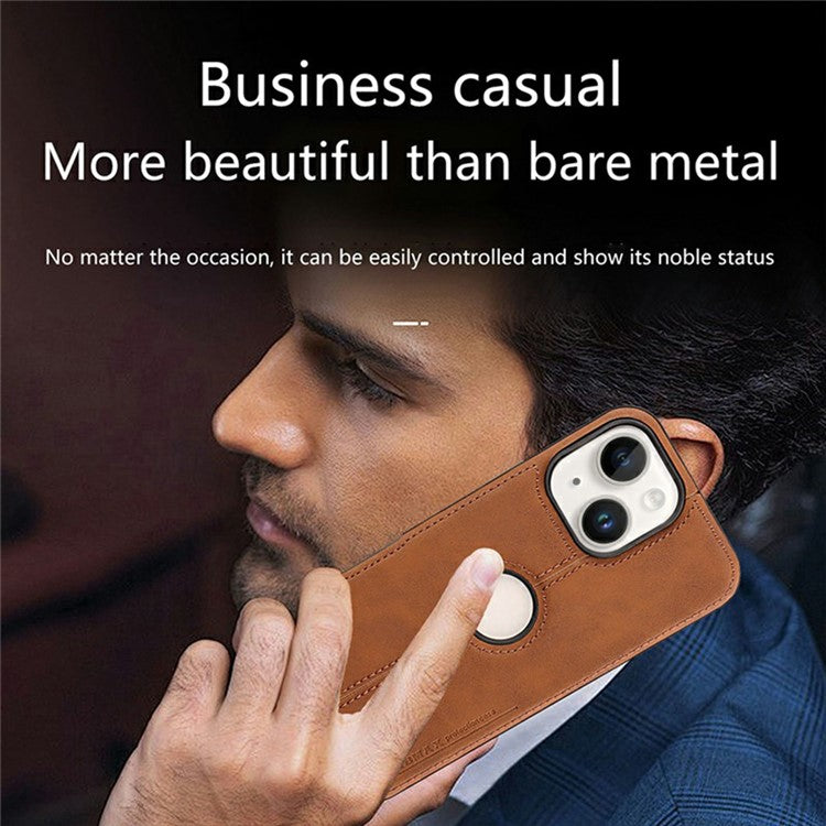 För iPhone 14-fodral Central Axis med logotyp PU-läder + PC-telefon bakstycke