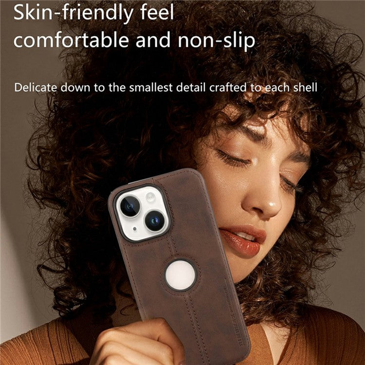 För iPhone 14-fodral Central Axis med logotyp PU-läder + PC-telefon bakstycke