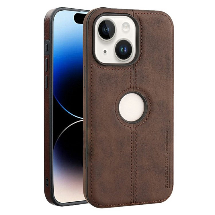 För iPhone 14-fodral Central Axis med logotyp PU-läder + PC-telefon bakstycke