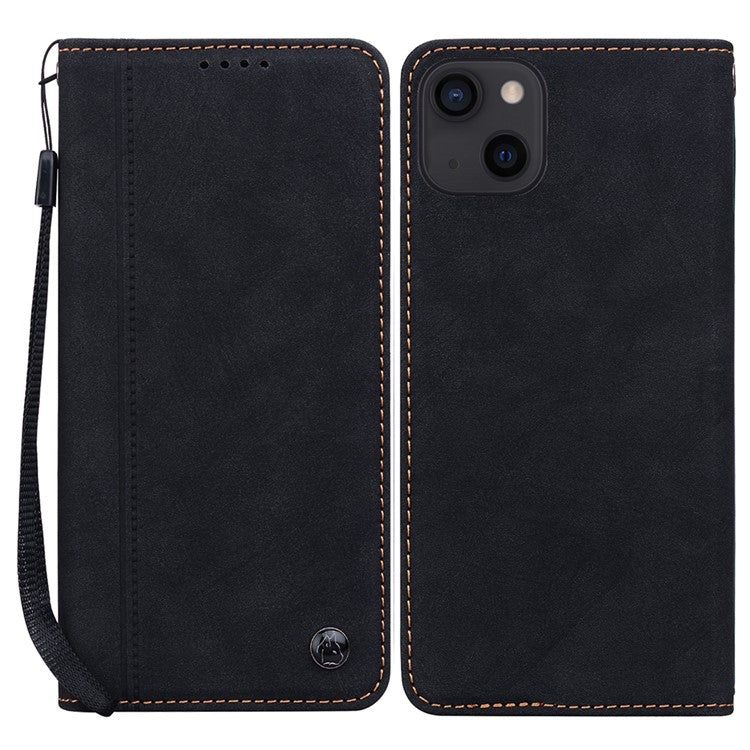 For iPhone 14 / 13 Case Lines Pattern Wallet Leather Phone Cover with Stra
