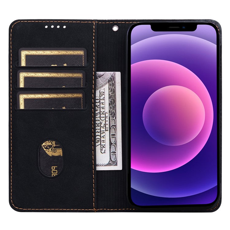 For iPhone 14 / 13 Case Lines Pattern Wallet Leather Phone Cover with Stra