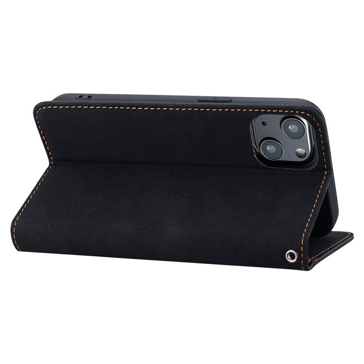 For iPhone 14 / 13 Case Lines Pattern Wallet Leather Phone Cover with Stra