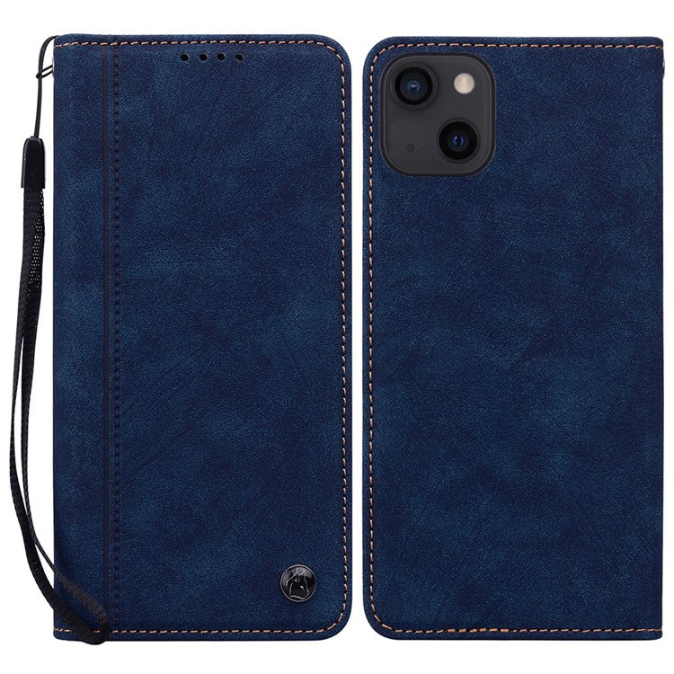 For iPhone 14 / 13 Case Lines Pattern Wallet Leather Phone Cover with Stra