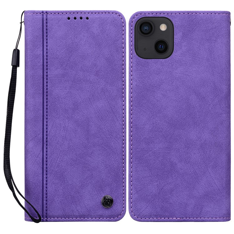 For iPhone 14 / 13 Case Lines Pattern Wallet Leather Phone Cover with Stra