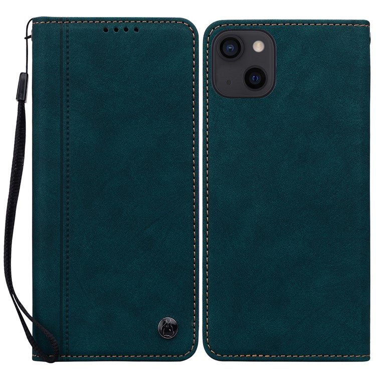For iPhone 14 / 13 Case Lines Pattern Wallet Leather Phone Cover with Stra