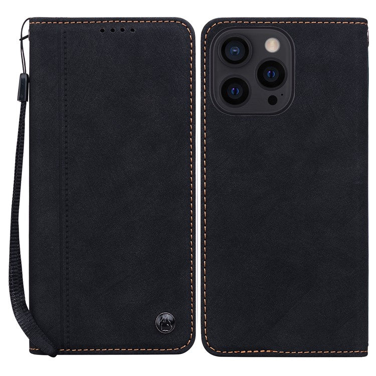 För iPhone 14 Pro Fodral Lines Pattern Plånbok Lädertelefonskal med rem