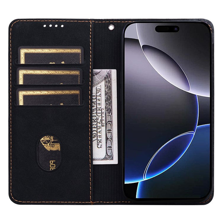 För iPhone 14 Pro Fodral Lines Pattern Plånbok Lädertelefonskal med rem
