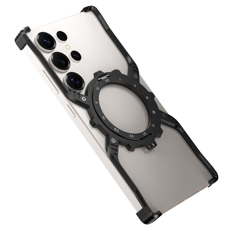 For Samsung Galaxy S23 Ultra Case Luminous Magnetic Kickstand Aluminum Alloy + PC Bumper Phone Cover Heat Dissipation